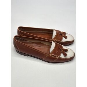 Cole Haan Leather Tassel Loafer Shoes Brown White Mens Size 13 M Made in Brazil